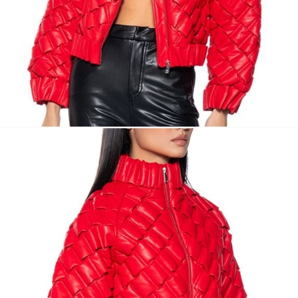💘❣️NEW ARRIVAL Puff Puff Weave: Red Bomber Coat - Size 1X❣️💕 - Picture 4 of 4